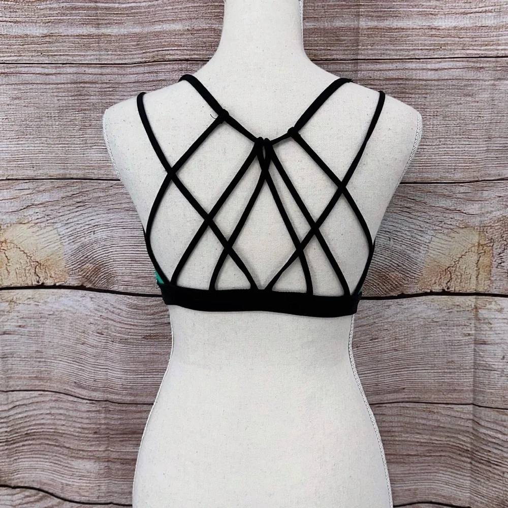 Fabletic Green and Black Dash Bikini Top Size M